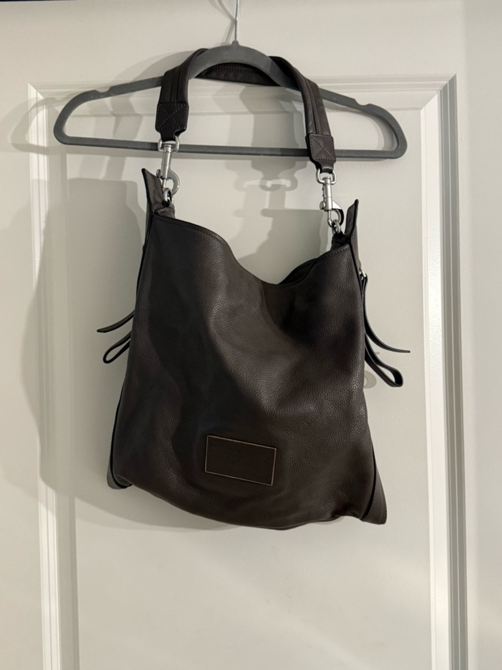 Leather Hobo Shoulder Bag - Gray